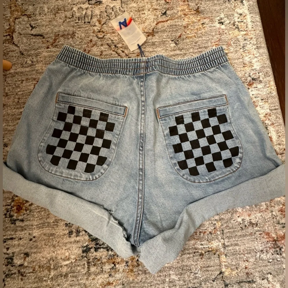 Aviator Nation Hi Rise Skater Cutoff Check Back Pocket Denim Shorts NWT - Picture 5 of 7